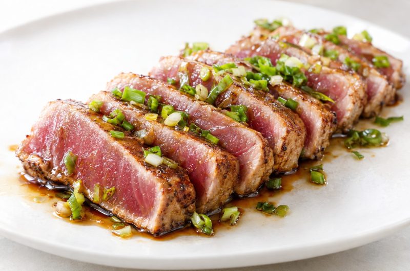 Tataki de thon, saisi à la poêle et sauce soja-gingembre